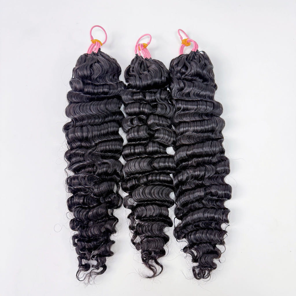 Natural Black Burmese Curly Feather Crochet Human Hair