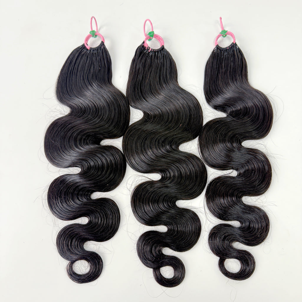 Natural Black Body Wave Feather Crochet Human Hair