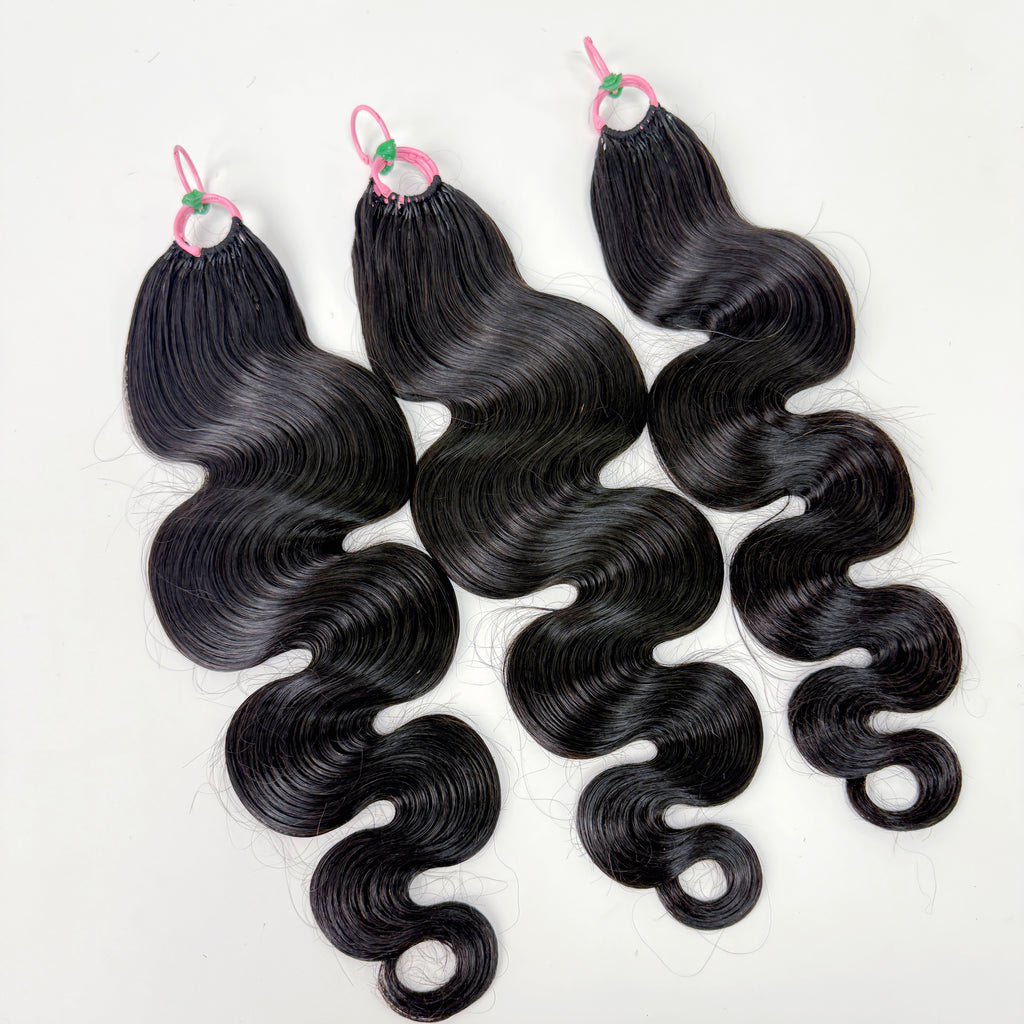 Natural Black Body Wave Feather Crochet Human Hair