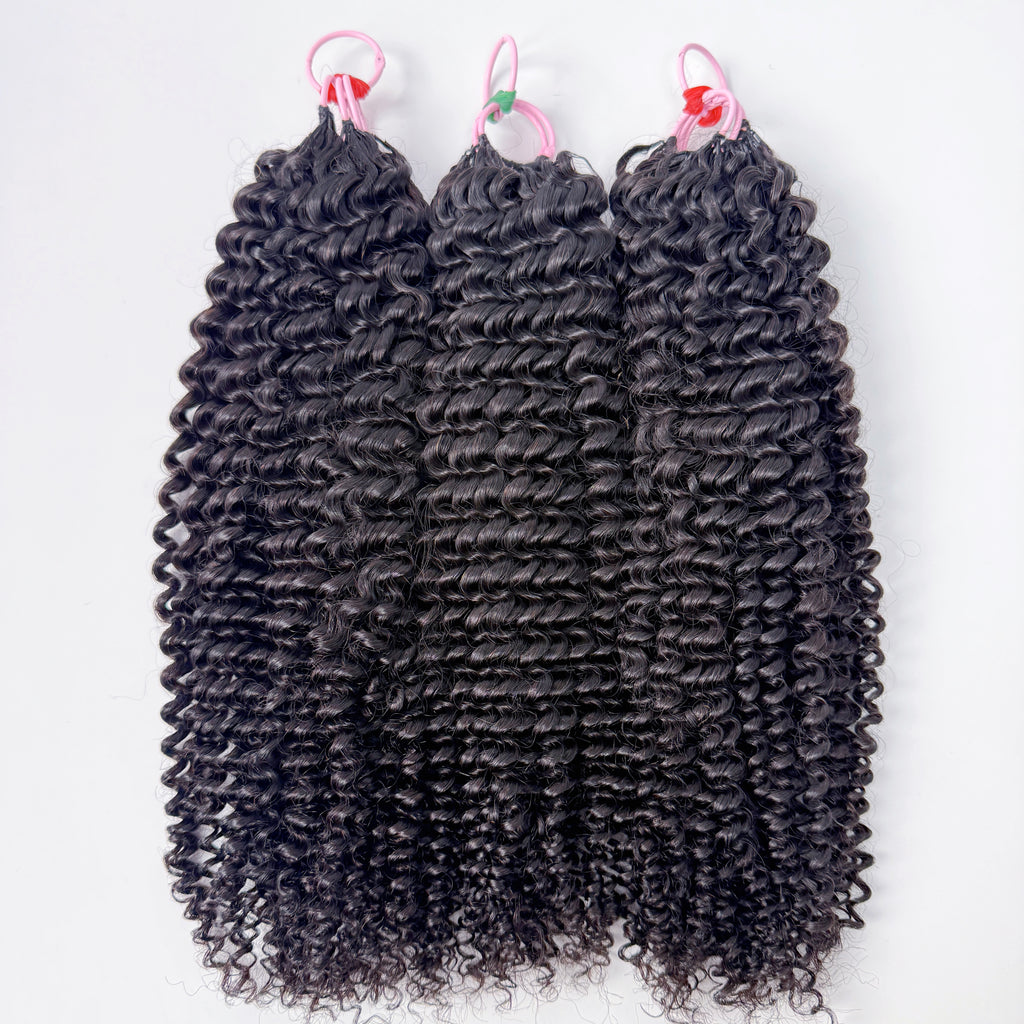 Natural Black Jerry Curly Feather Crochet Human Hair