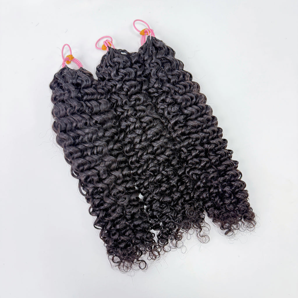Natural Black Kinky Curly Feather Crochet Human Hair
