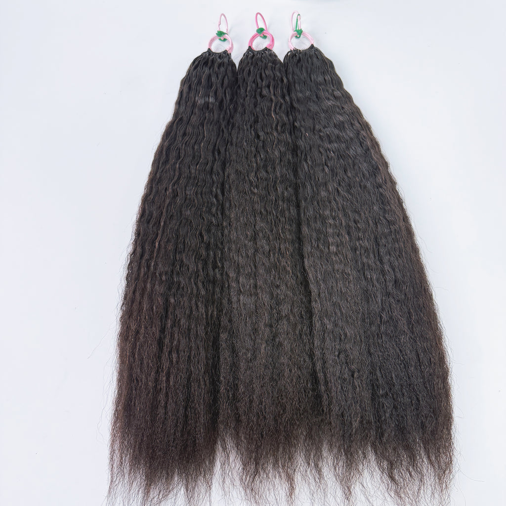 Natural Black Kinky Straight Feather Crochet Human Hair