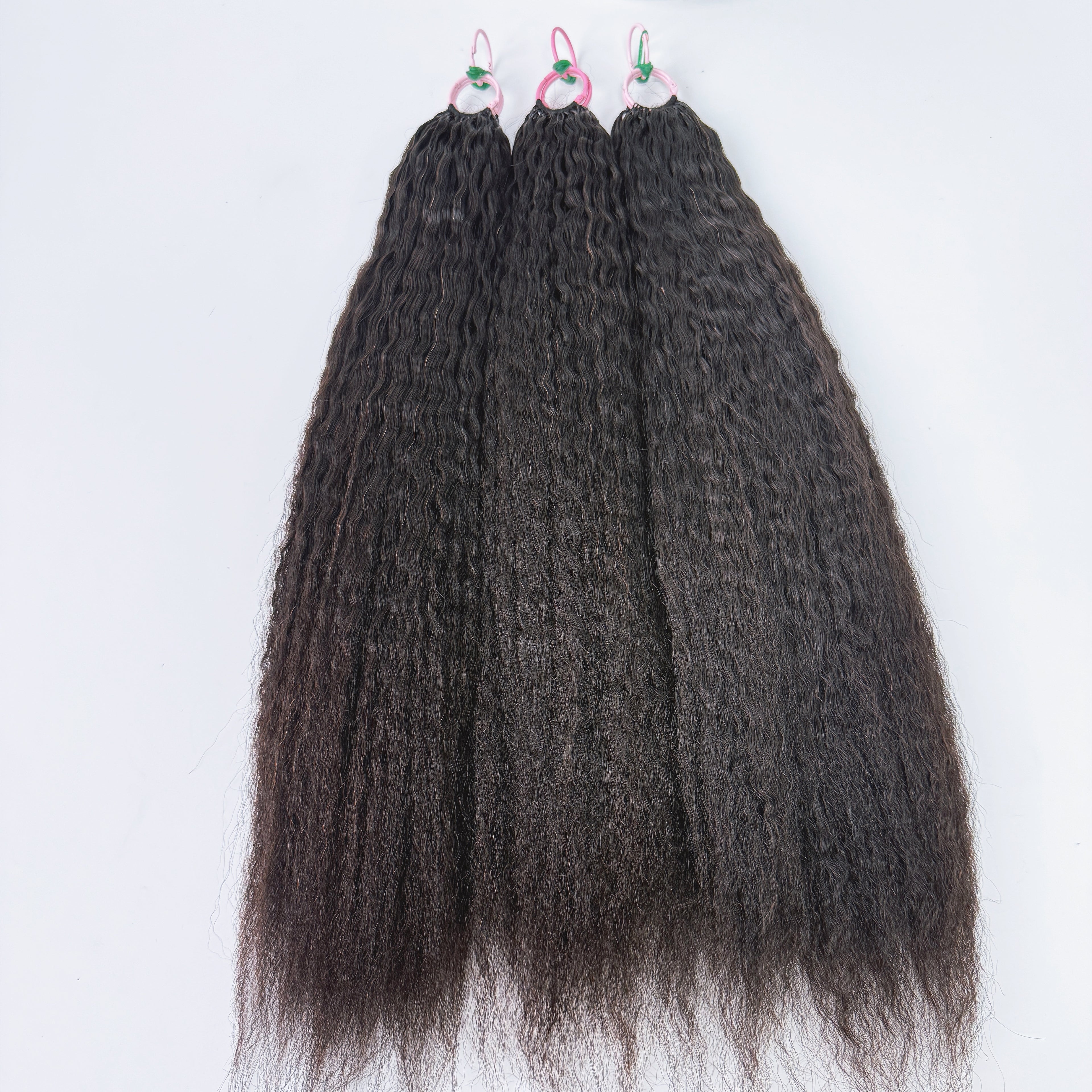 Natural Black Kinky Straight Feather Crochet Human Hair
