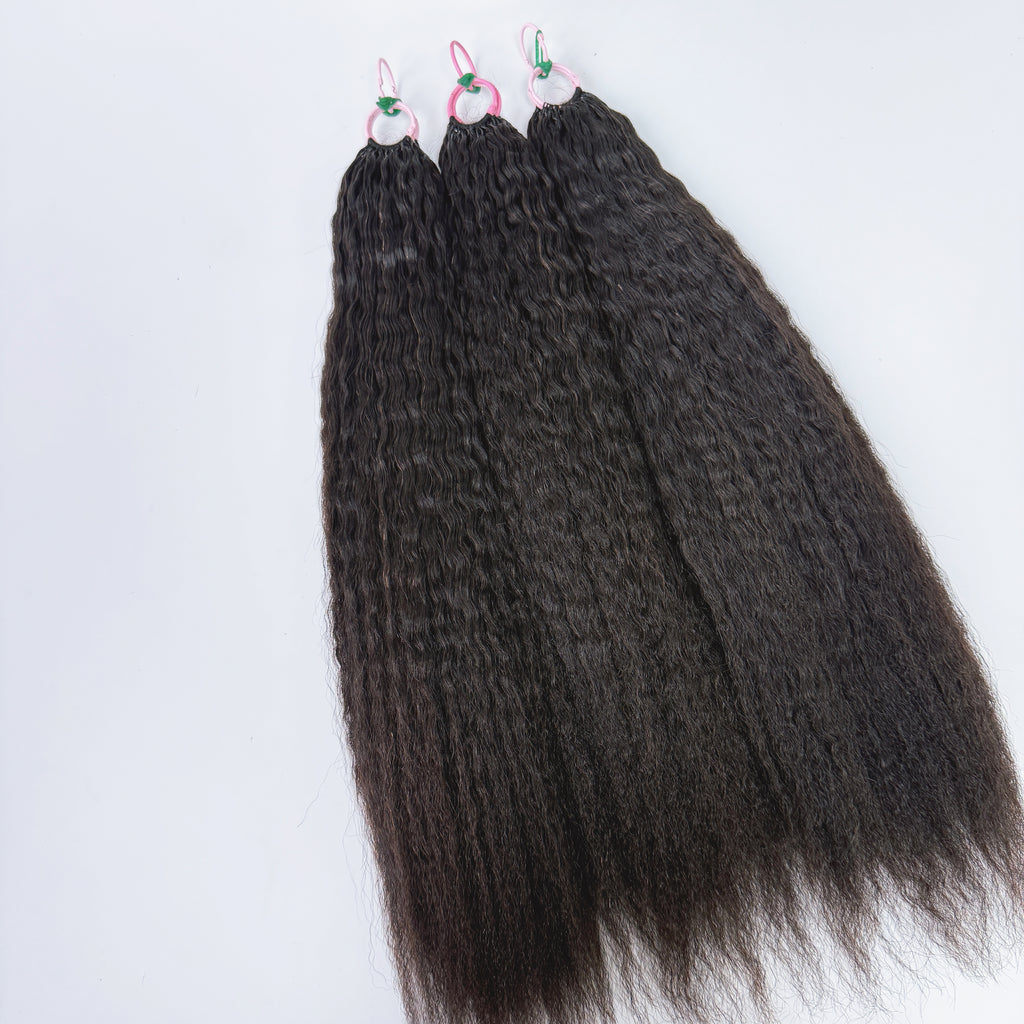 Natural Black Kinky Straight Feather Crochet Human Hair