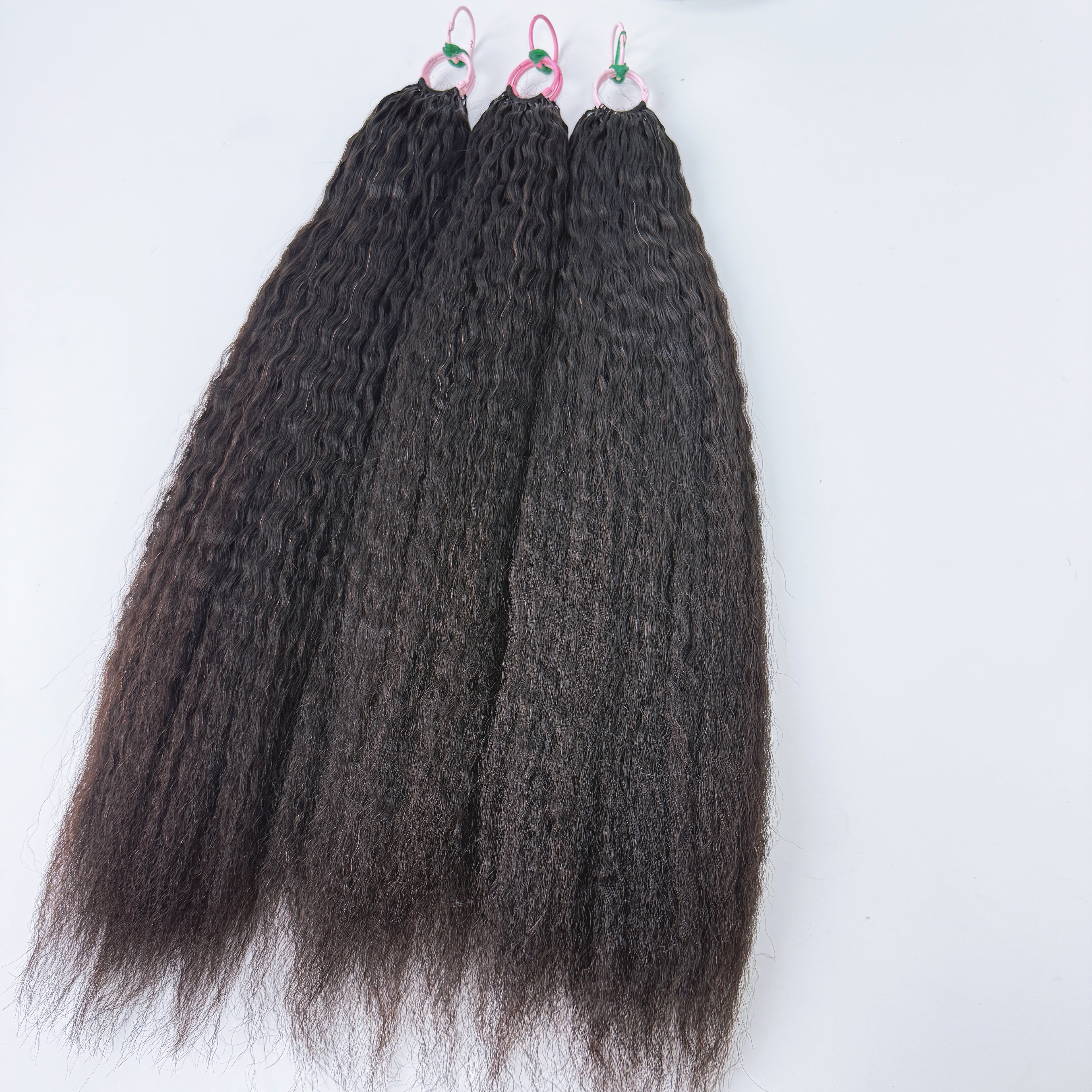Natural Black Kinky Straight Feather Crochet Human Hair